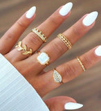 6 Pcs Set luLuhub Fashion Bohemia Leaf Crystal Crown Women's Ring