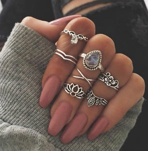 6 Pcs Set luLuhub Fashion Bohemia Leaf Crystal Crown Women's Ring