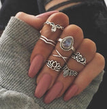 6 Pcs Set luLuhub Fashion Bohemia Leaf Crystal Crown Women's Ring