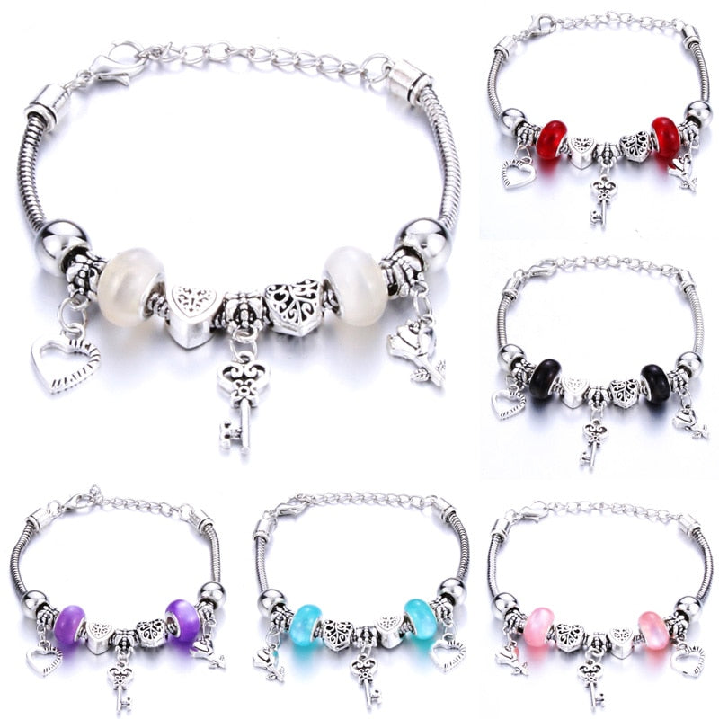 Romantic Love Heart Key and Lock Bracelet