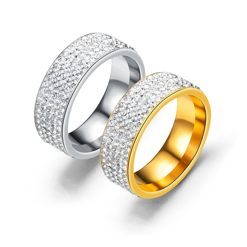 5 Row Lines Clear Crystal Wedding Rings For Princess