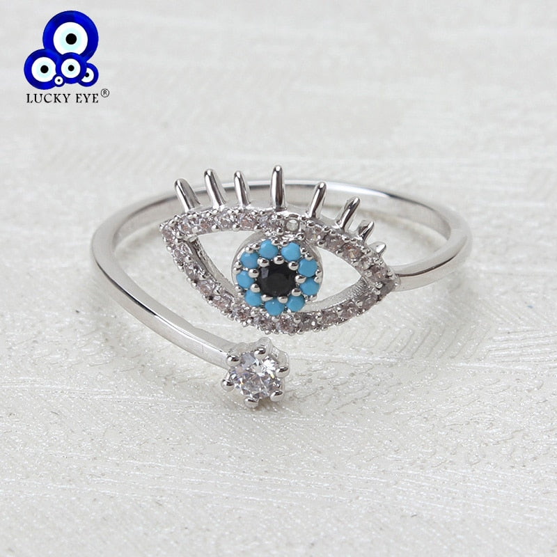 Copper Micro Pave Cubic Zircon Eye Open Adjustable Ring
